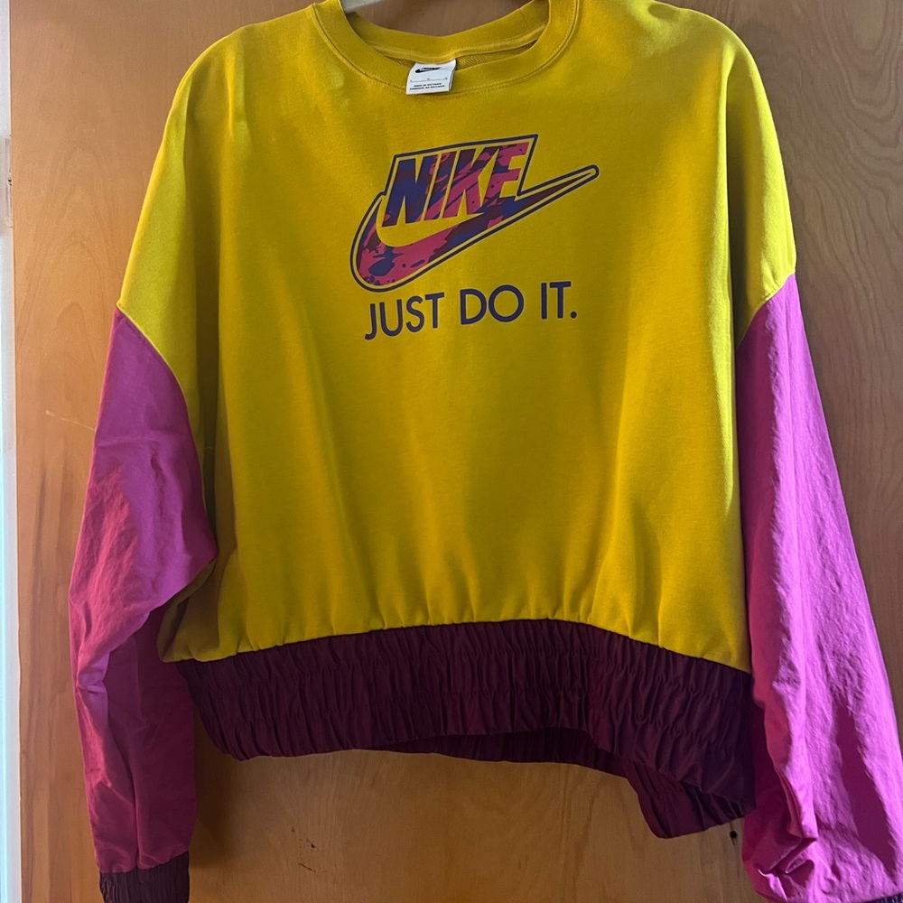 Nike Yellow Crewneck with Pink and Purple Logo